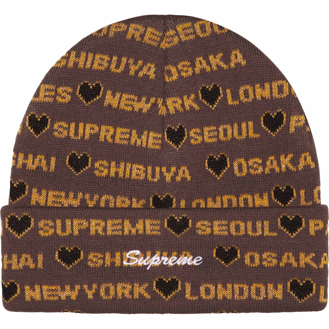 Details on Hearts Beanie Brown from fall winter
                                                    2024 (Price is $40)