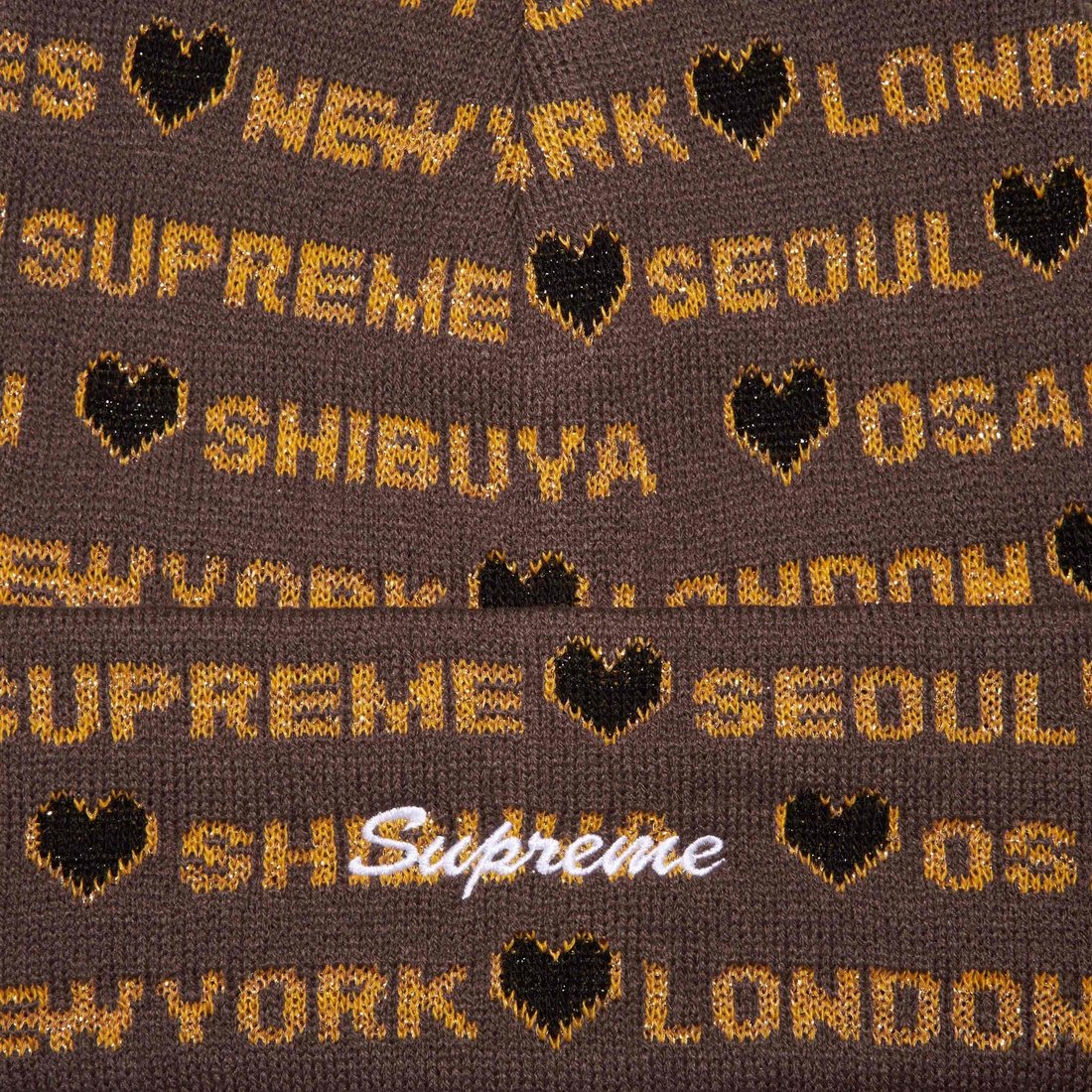 Details on Hearts Beanie Brown from fall winter
                                                    2024 (Price is $40)