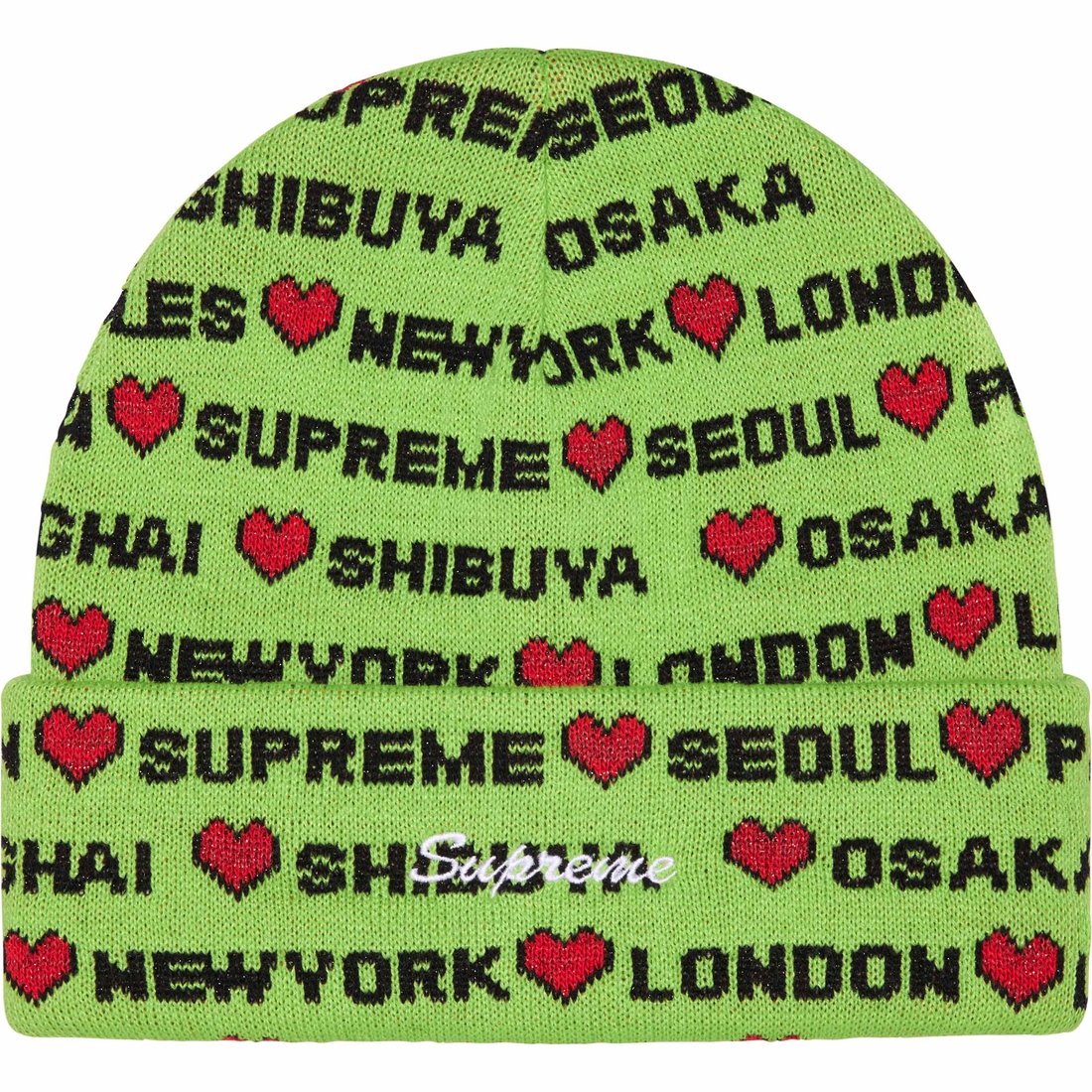 Details on Hearts Beanie Lime from fall winter
                                                    2024 (Price is $40)