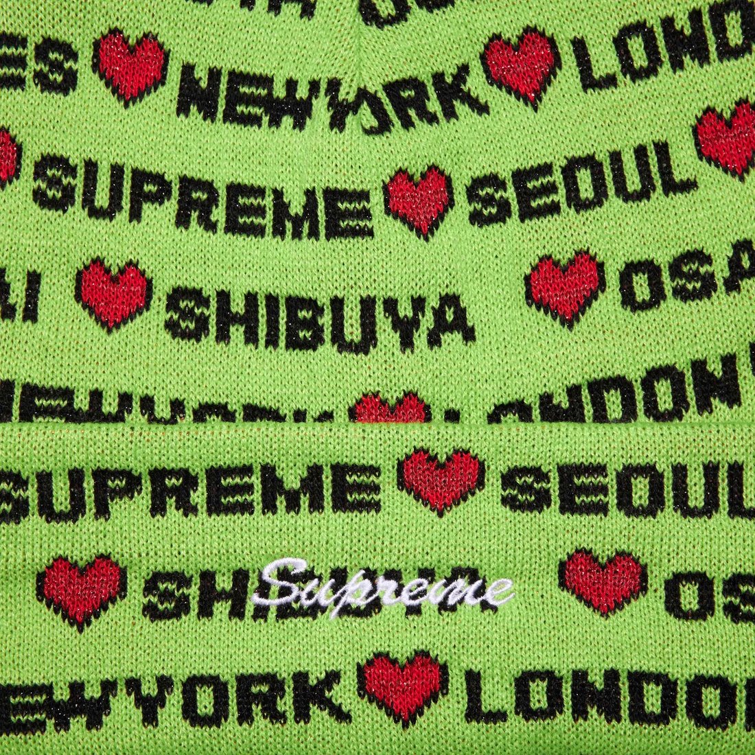 Details on Hearts Beanie Lime from fall winter
                                                    2024 (Price is $40)