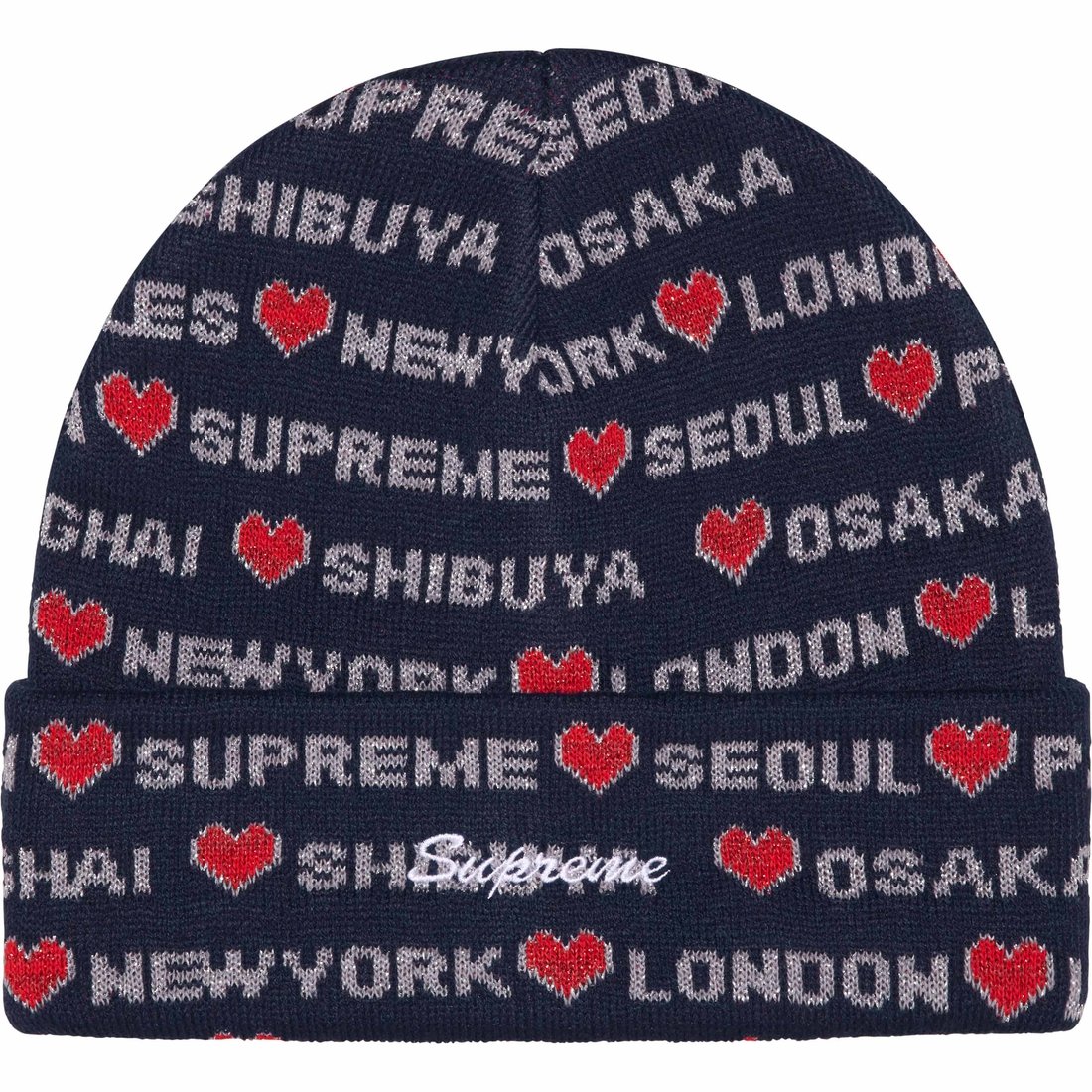 Details on Hearts Beanie Navy from fall winter
                                                    2024 (Price is $40)