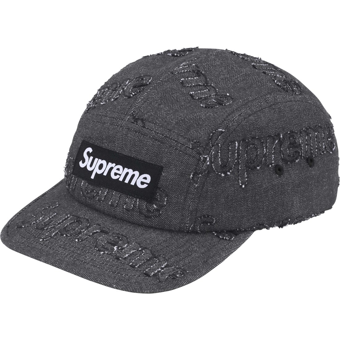 Details on Lasered Denim Camp Cap Black from fall winter
                                                    2024 (Price is $58)