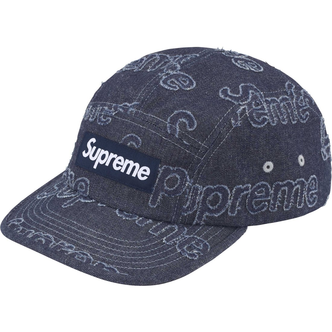 Details on Lasered Denim Camp Cap Navy from fall winter
                                                    2024 (Price is $58)