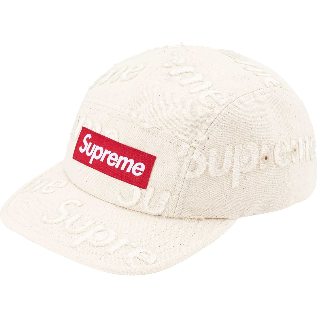 Details on Lasered Denim Camp Cap White from fall winter
                                                    2024 (Price is $58)