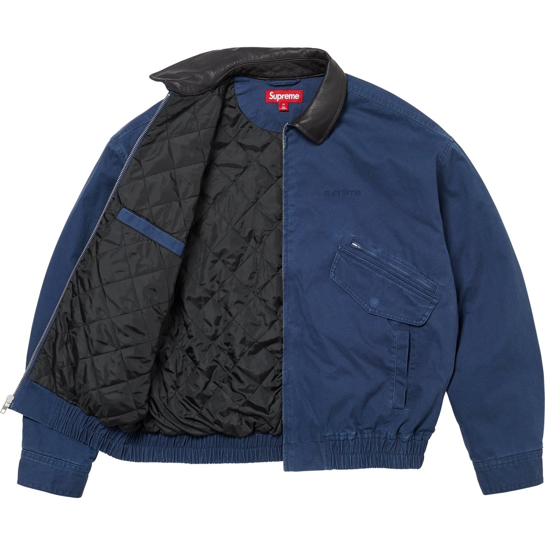 Details on Leather Collar Utility Jacket Navy from fall winter
                                                    2024 (Price is $238)