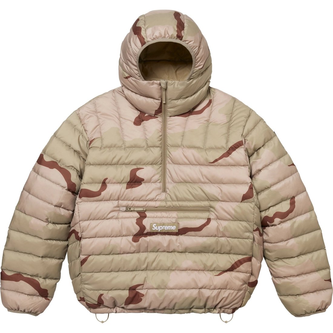 Details on Micro Down Half Zip Hooded Pullover Desert Camo from fall winter
                                                    2024 (Price is $238)