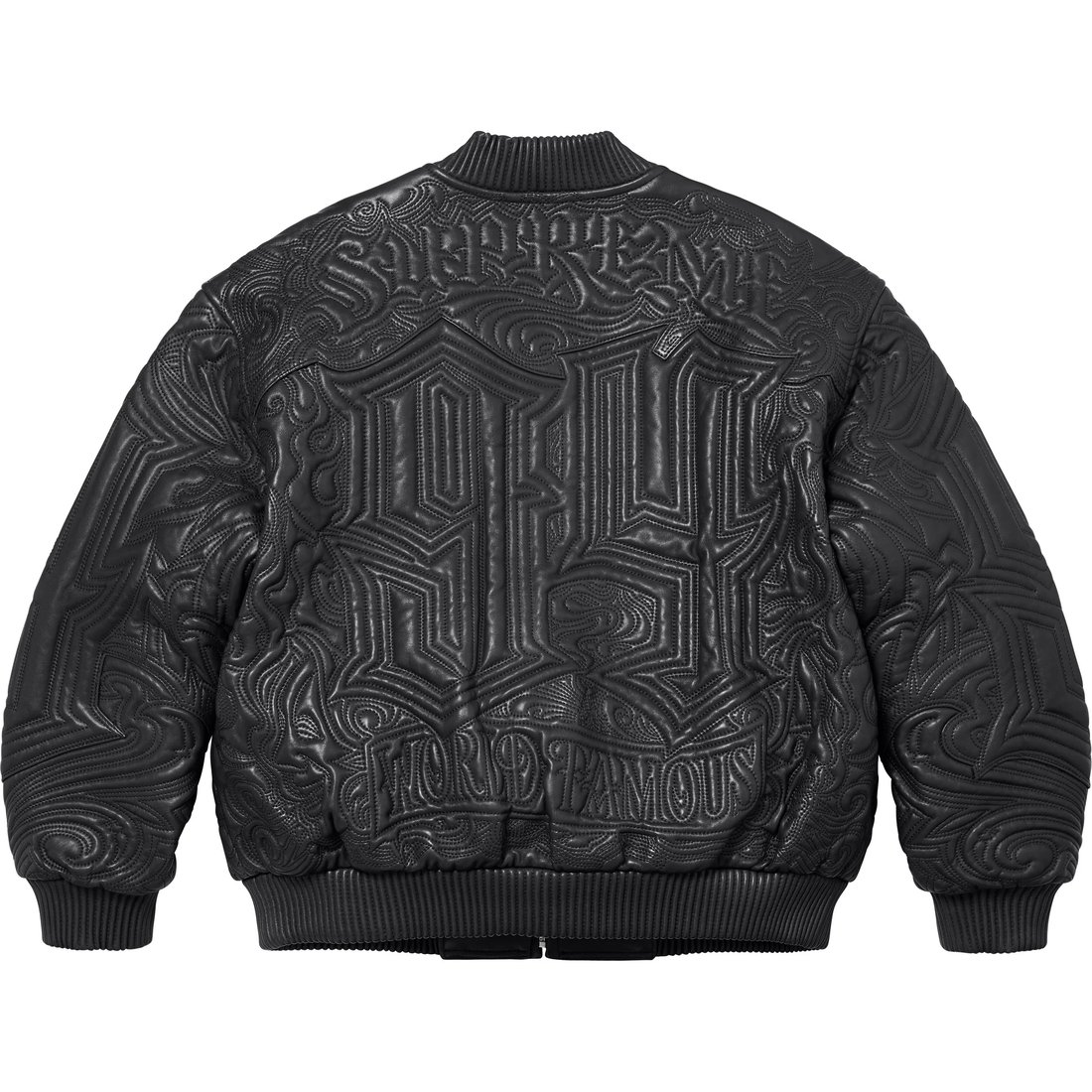 Details on Mister Cartoon Embroidered Leather Jacket Black from fall winter
                                                    2024 (Price is $1298)