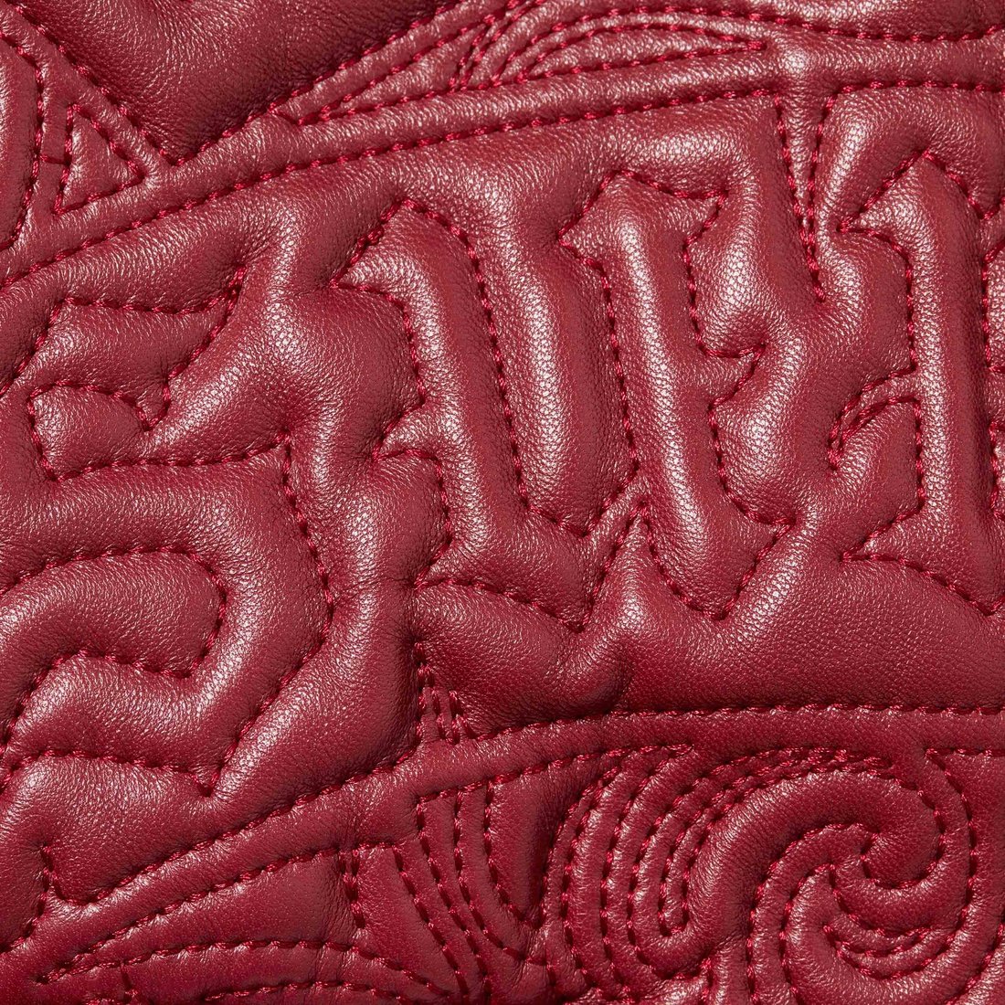 Details on Mister Cartoon Embroidered Leather Jacket Burgundy from fall winter
                                                    2024 (Price is $1298)