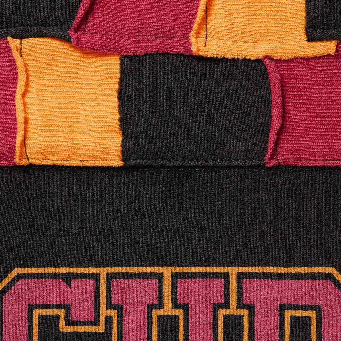 Details on Patchwork Yoke Football Top Black from fall winter
                                                    2024 (Price is $98)