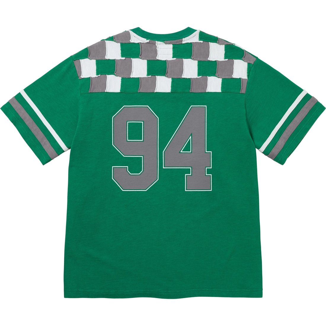 Details on Patchwork Yoke Football Top Green from fall winter
                                                    2024 (Price is $98)