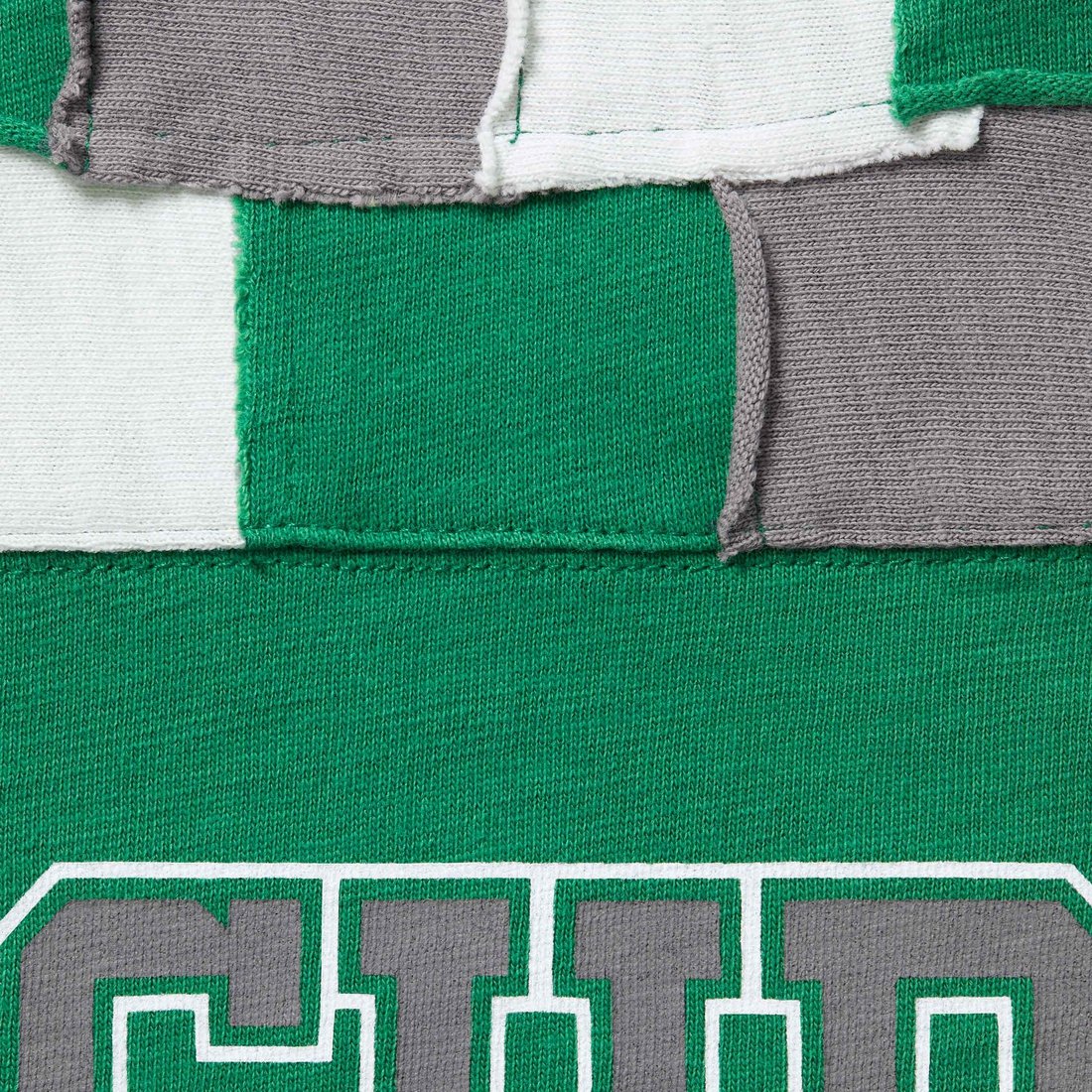 Details on Patchwork Yoke Football Top Green from fall winter
                                                    2024 (Price is $98)