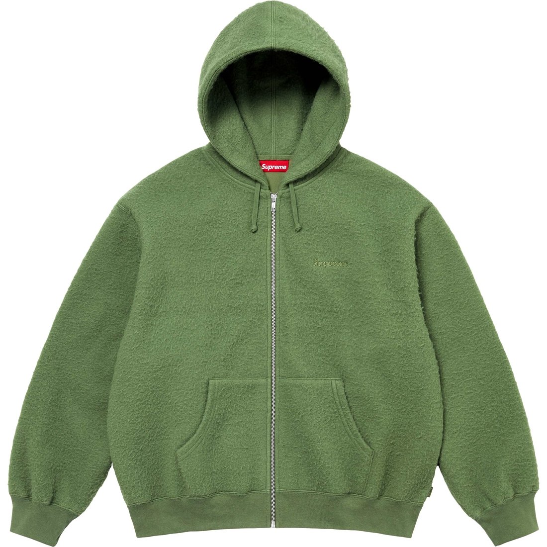 Details on Pilled Zip Up Hooded Sweatshirt Olive from fall winter
                                                    2024 (Price is $178)