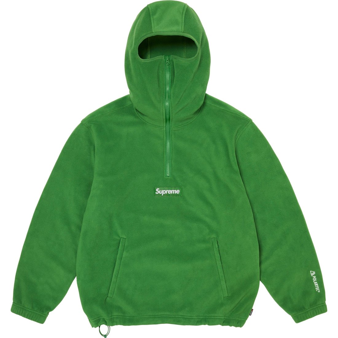 Details on Polartec Facemask Half Zip Hooded Sweatshirt Green from fall winter
                                                    2024 (Price is $148)