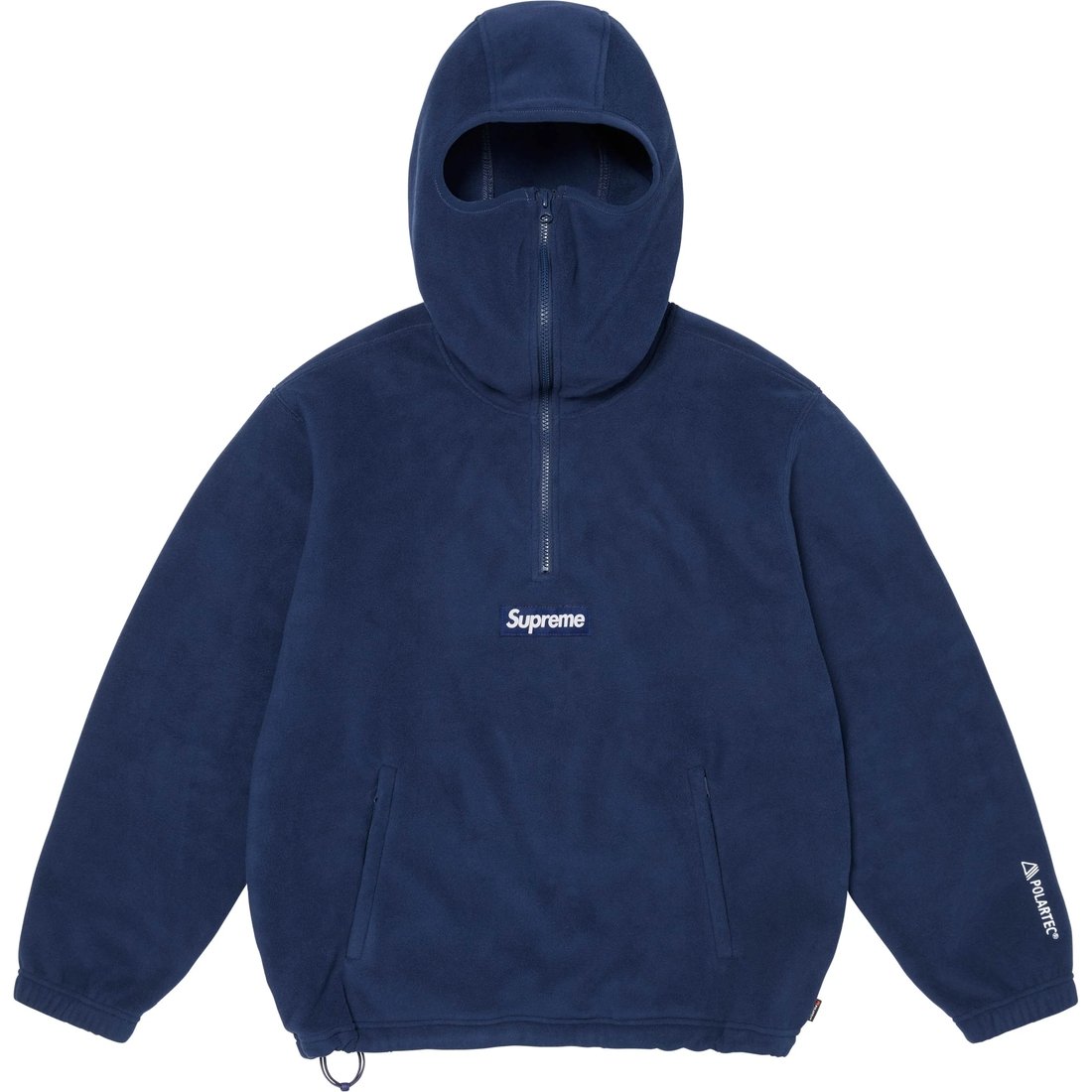 Details on Polartec Facemask Half Zip Hooded Sweatshirt Navy from fall winter
                                                    2024 (Price is $148)