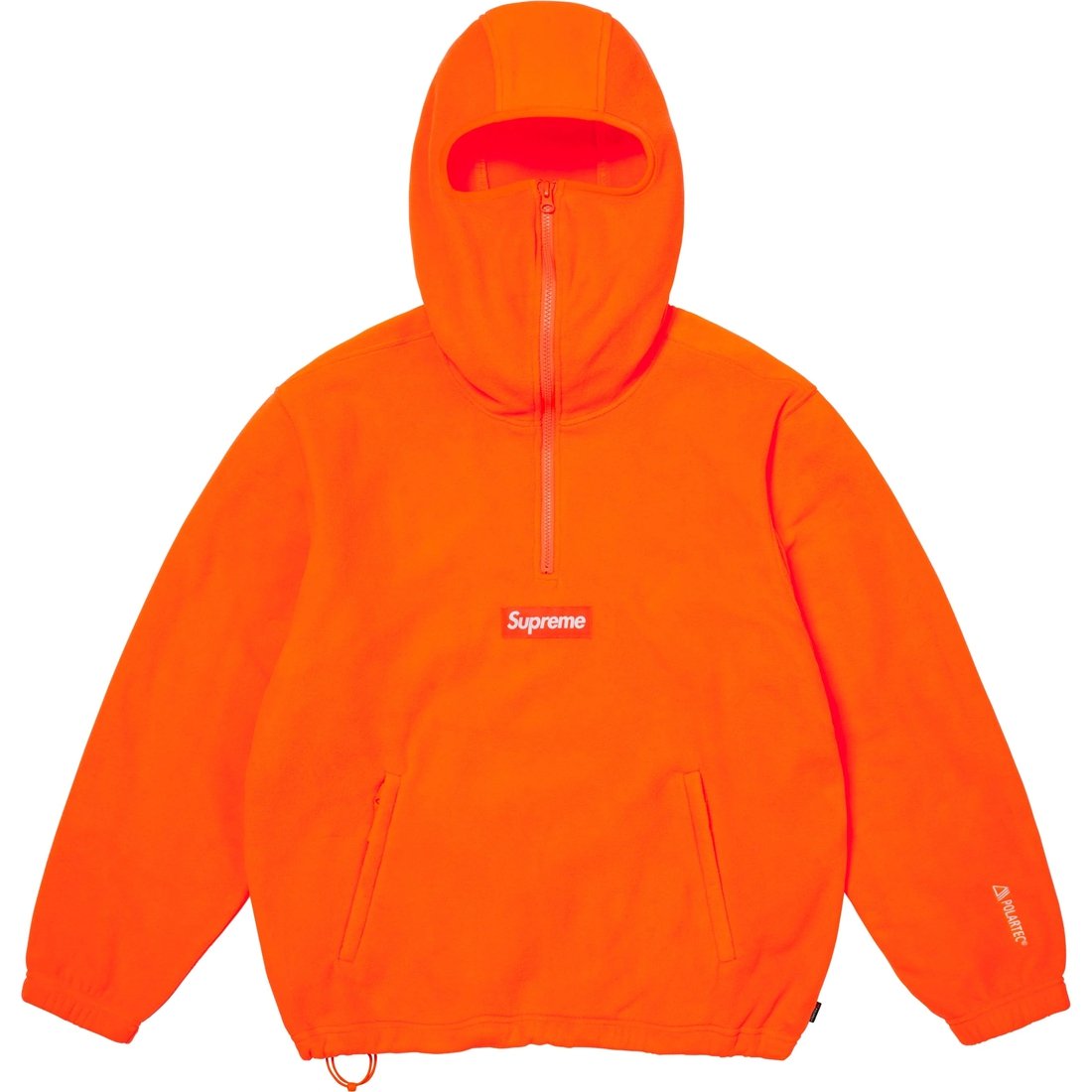 Details on Polartec Facemask Half Zip Hooded Sweatshirt Orange from fall winter
                                                    2024 (Price is $148)