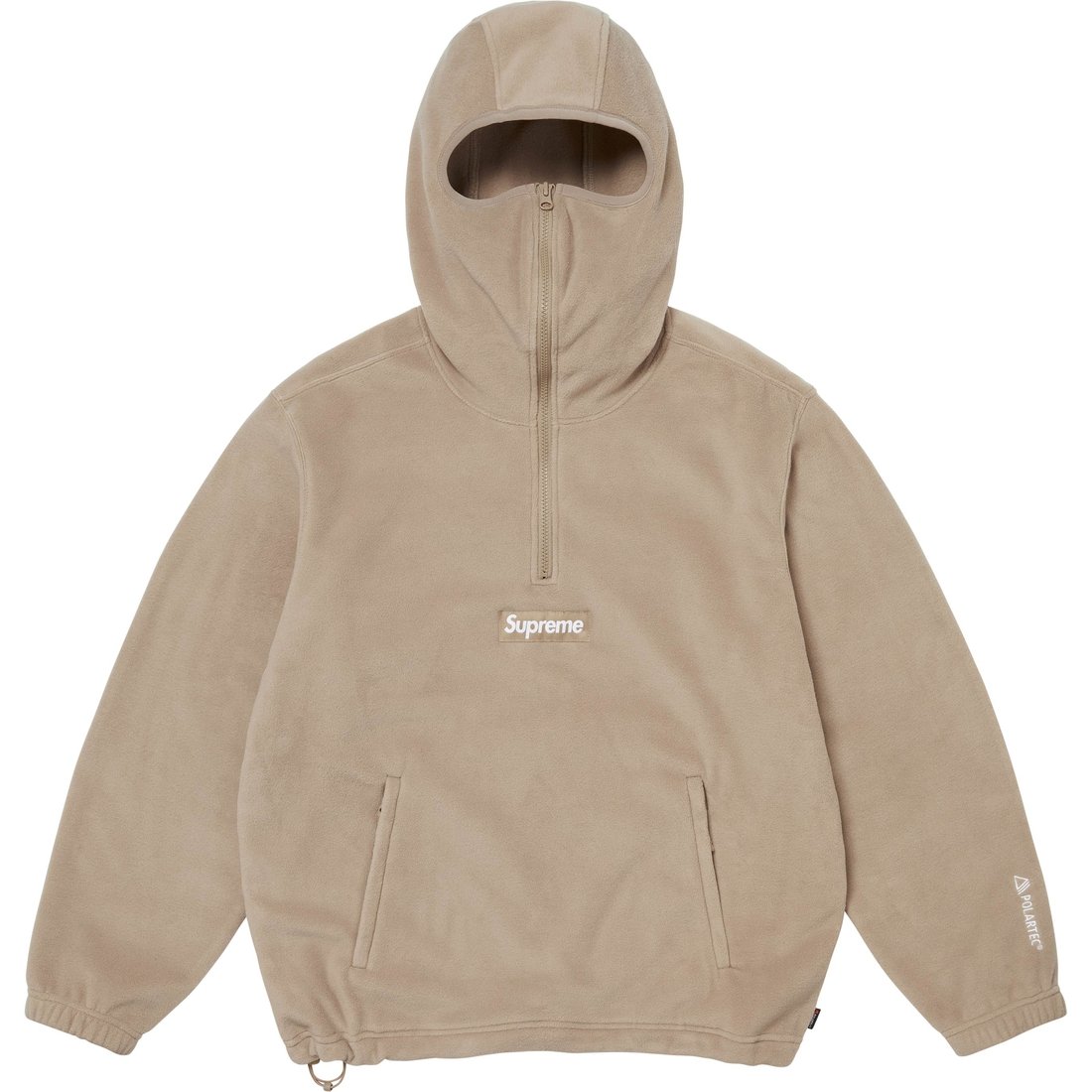 Details on Polartec Facemask Half Zip Hooded Sweatshirt Taupe from fall winter
                                                    2024 (Price is $148)