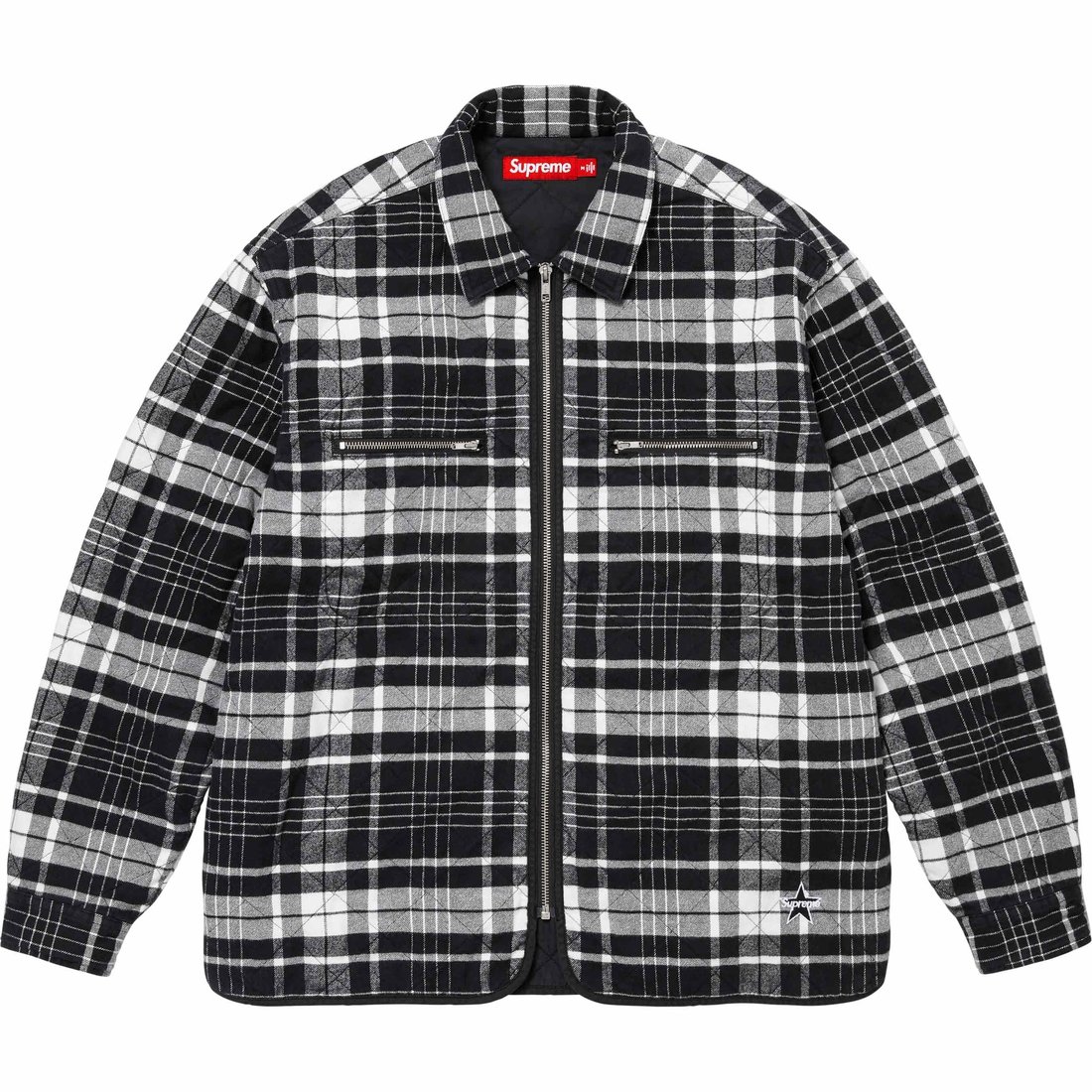 Details on Quilted Flannel Zip Up Shirt Black from fall winter
                                                    2024 (Price is $168)