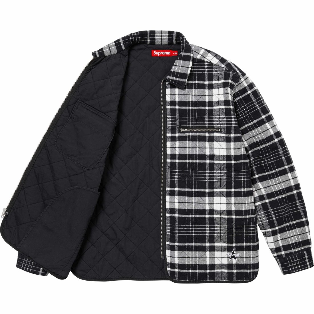 Details on Quilted Flannel Zip Up Shirt Black from fall winter
                                                    2024 (Price is $168)