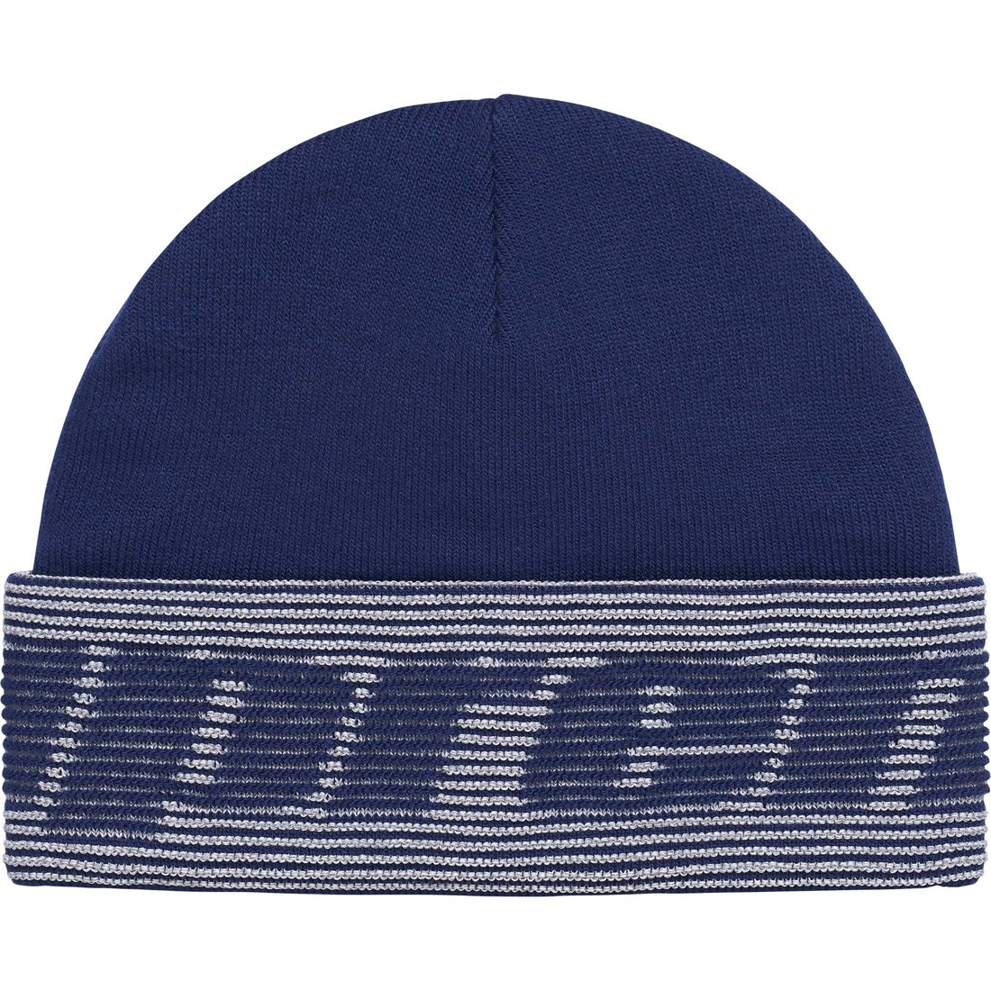 Details on Reflective Jacquard Beanie Navy from fall winter
                                                    2024 (Price is $40)