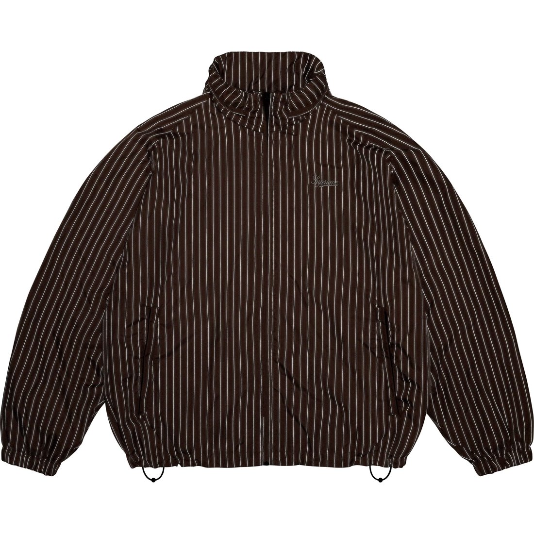 Details on Reflective Pinstripe Track Jacket Brown from fall winter
                                                    2024 (Price is $178)