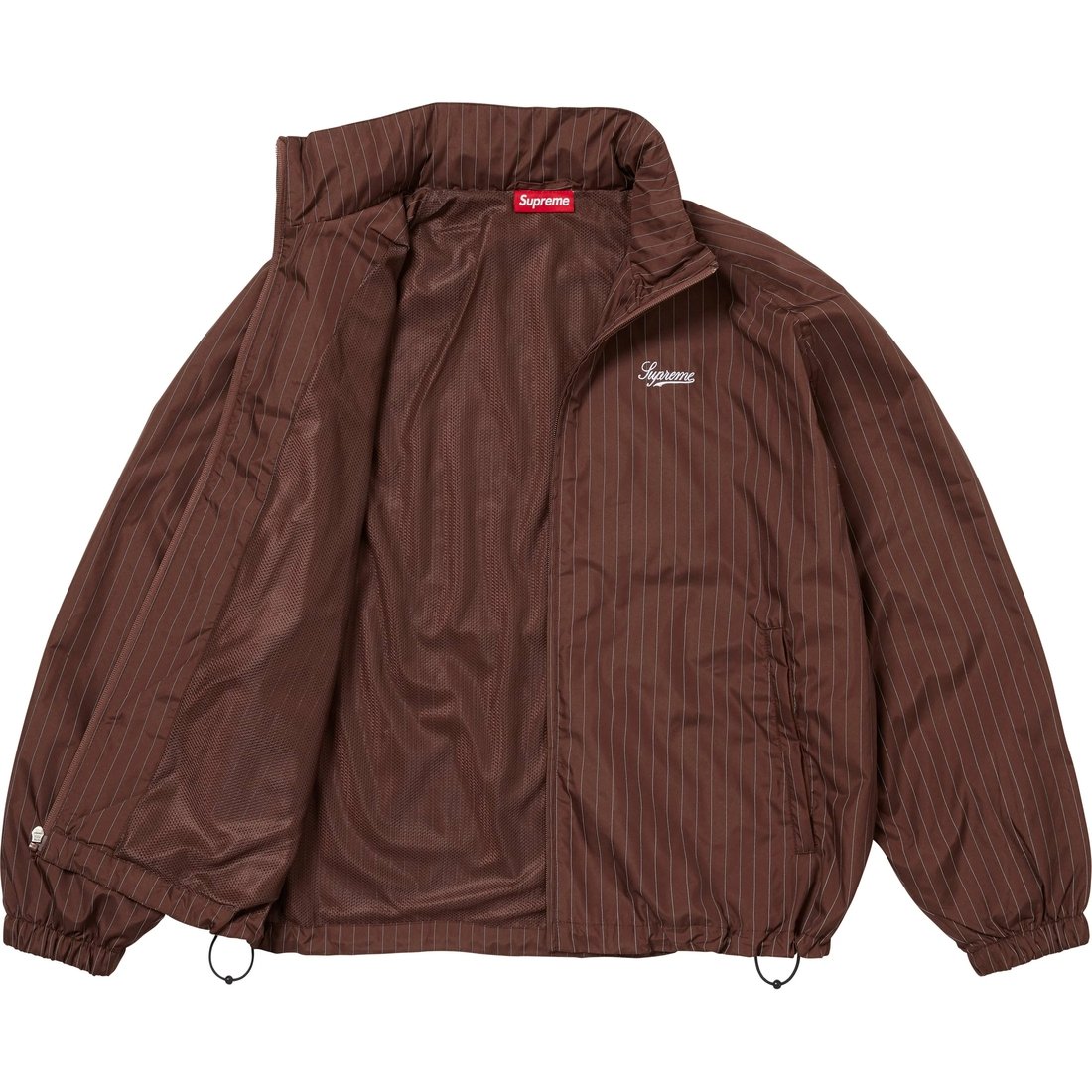 Details on Reflective Pinstripe Track Jacket Brown from fall winter
                                                    2024 (Price is $178)