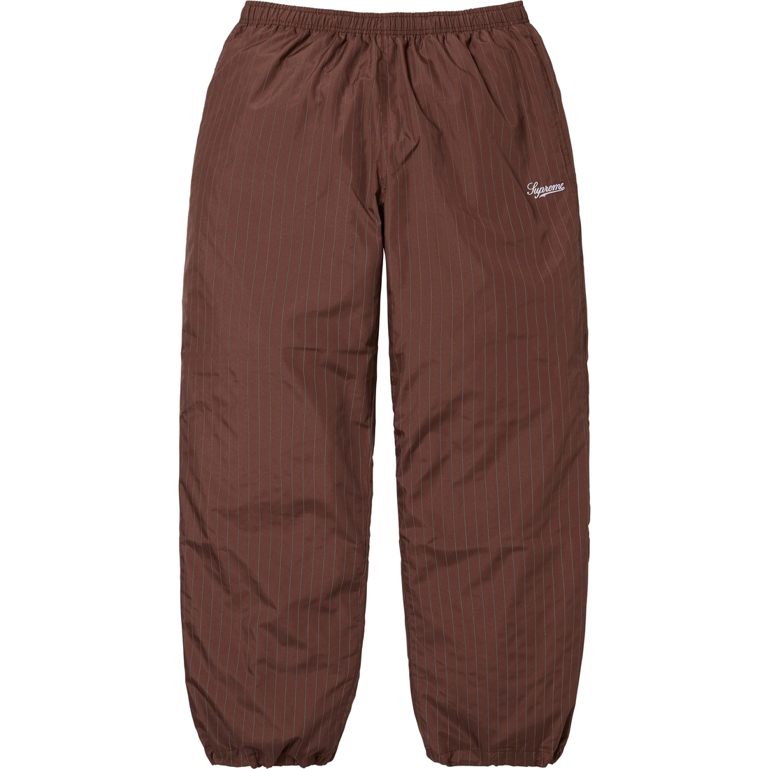 Details on Reflective Pinstripe Track Pant Brown from fall winter
                                                    2024 (Price is $148)