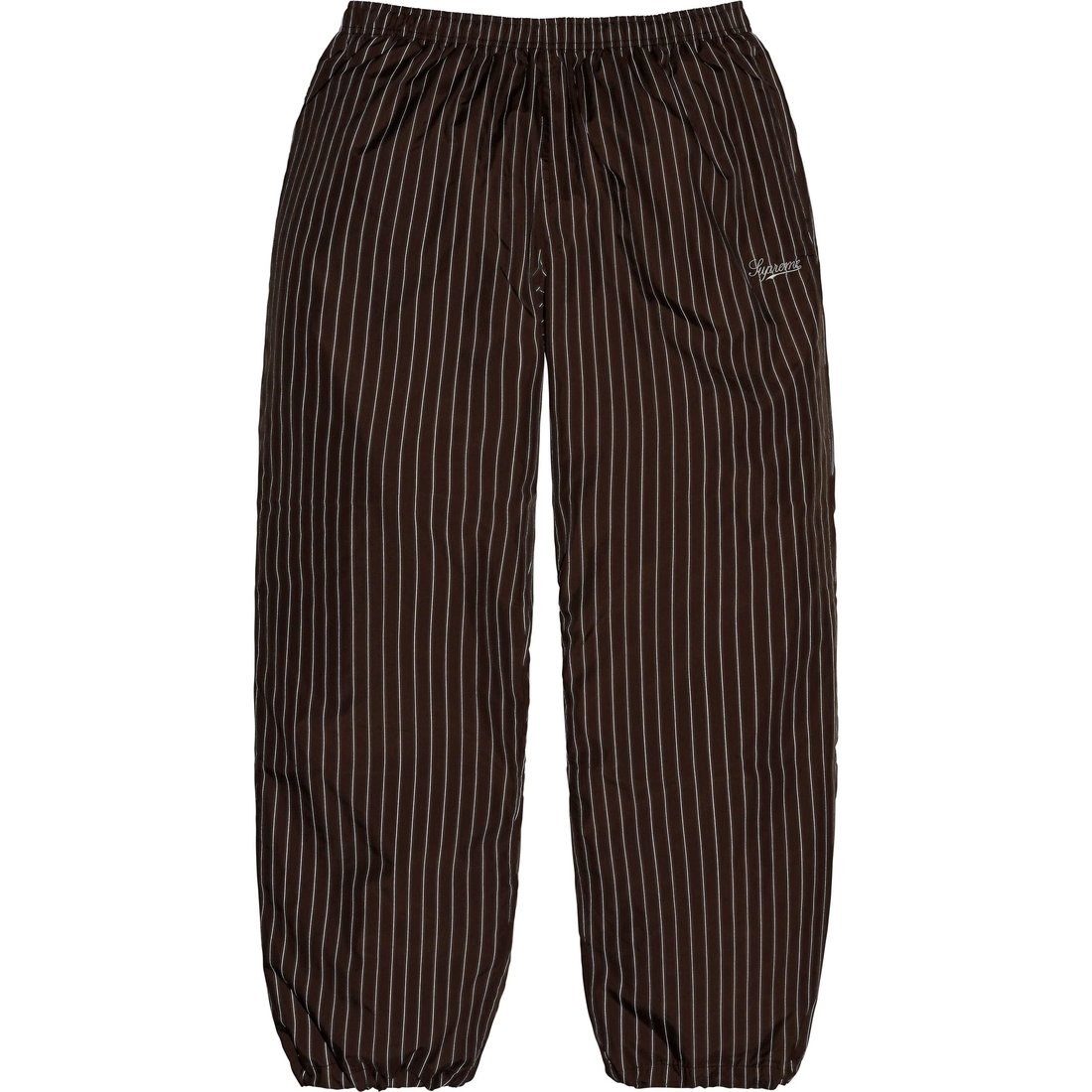 Details on Reflective Pinstripe Track Pant Brown from fall winter
                                                    2024 (Price is $148)