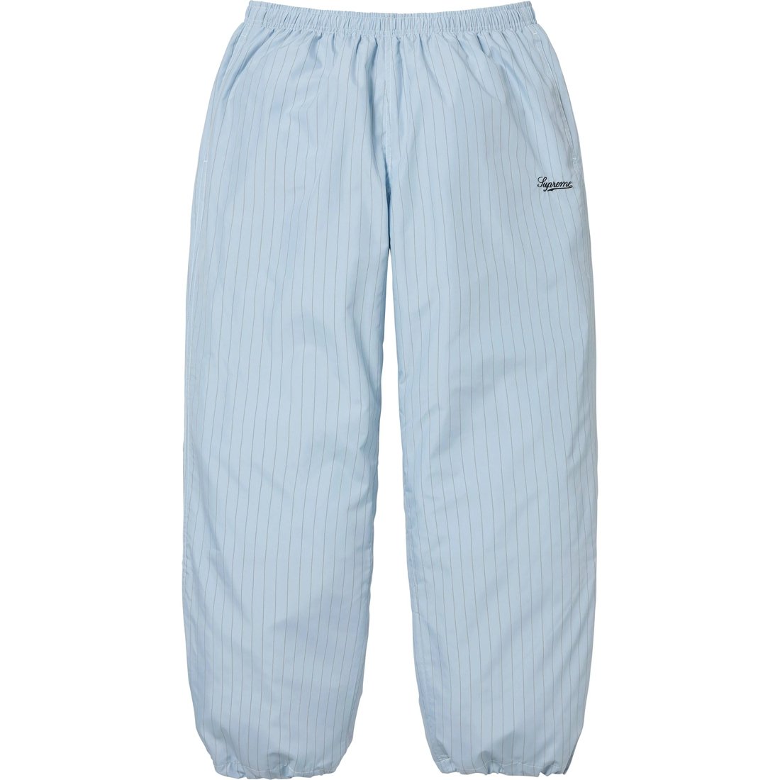 Details on Reflective Pinstripe Track Pant Light Blue from fall winter
                                                    2024 (Price is $148)