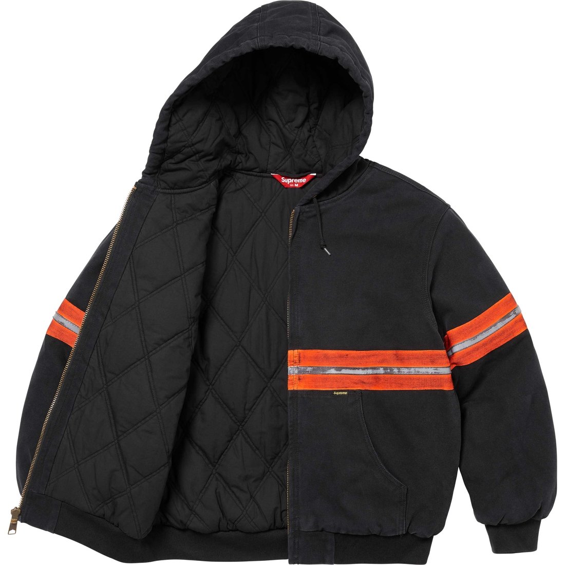 Details on Reflective Stripe Hooded Work Jacket Black from fall winter
                                                    2024 (Price is $328)