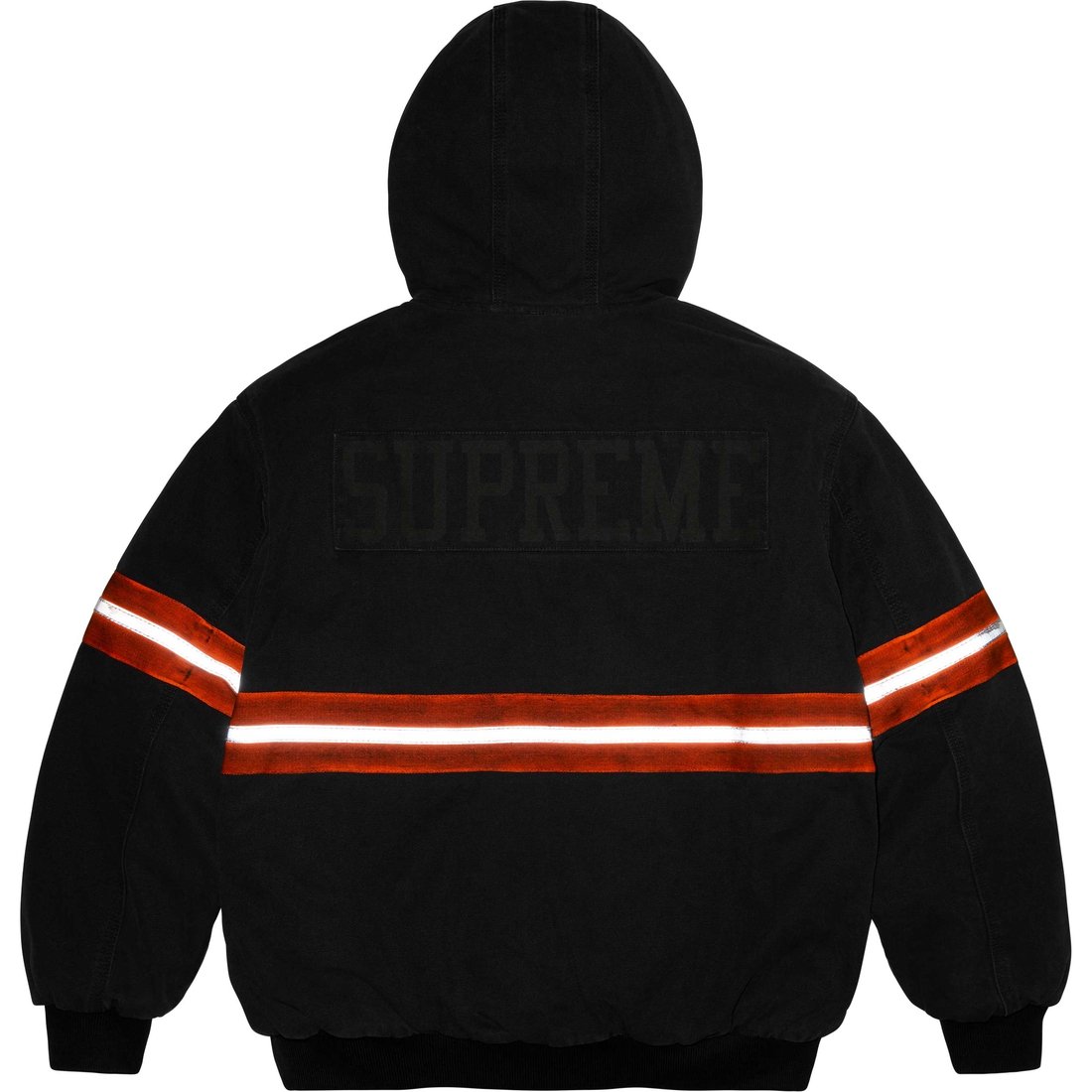 Details on Reflective Stripe Hooded Work Jacket Black from fall winter
                                                    2024 (Price is $328)