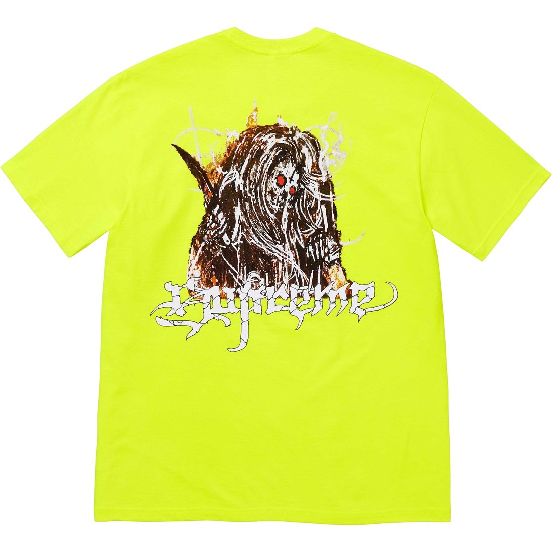 Details on Satan Tee Fluorescent Yellow from fall winter
                                                    2024 (Price is $40)