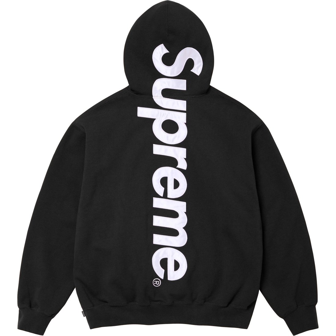 Details on Satin Appliqué Hooded Sweatshirt Black from fall winter
                                                    2024 (Price is $158)