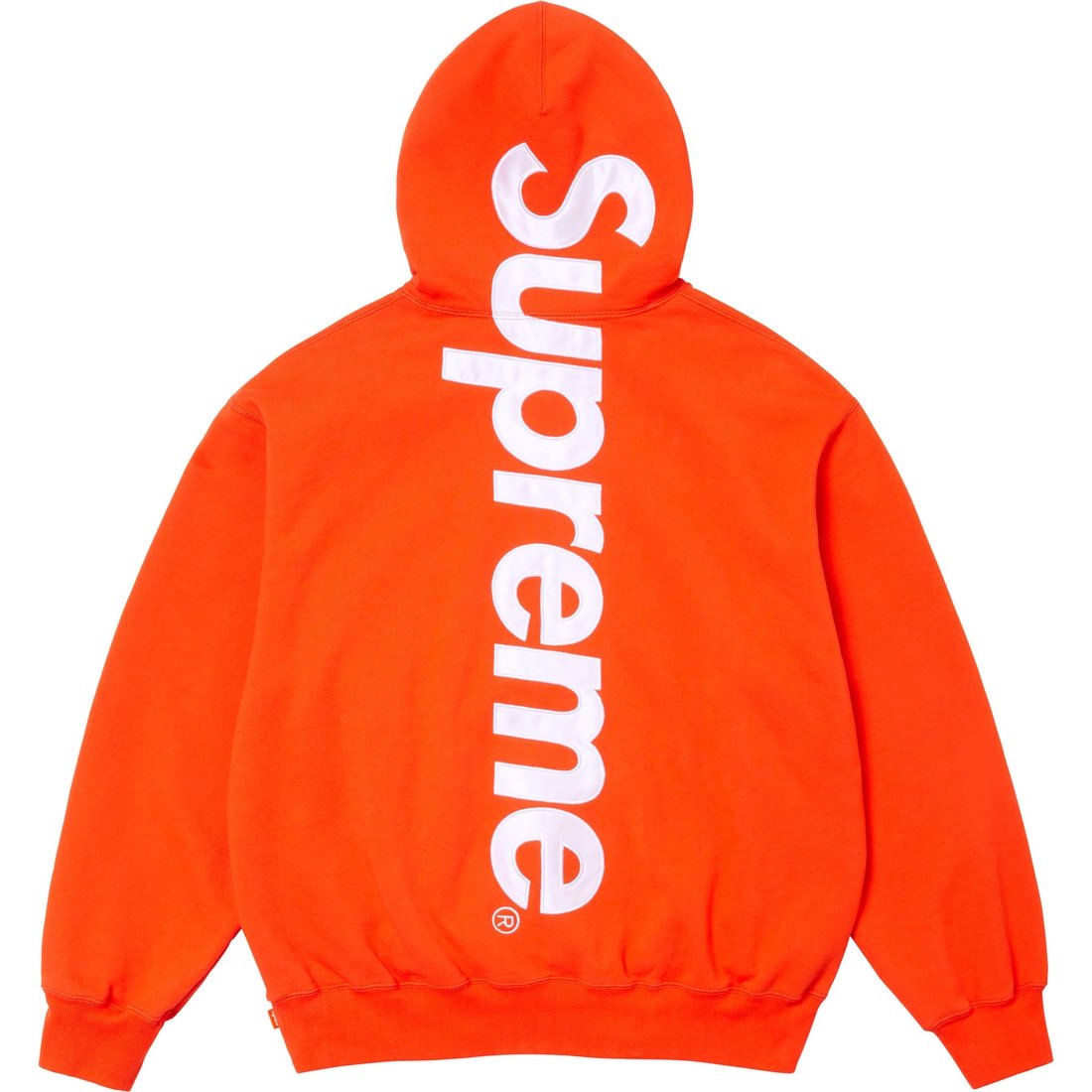 Details on Satin Appliqué Hooded Sweatshirt Bright Orange from fall winter
                                                    2024 (Price is $158)