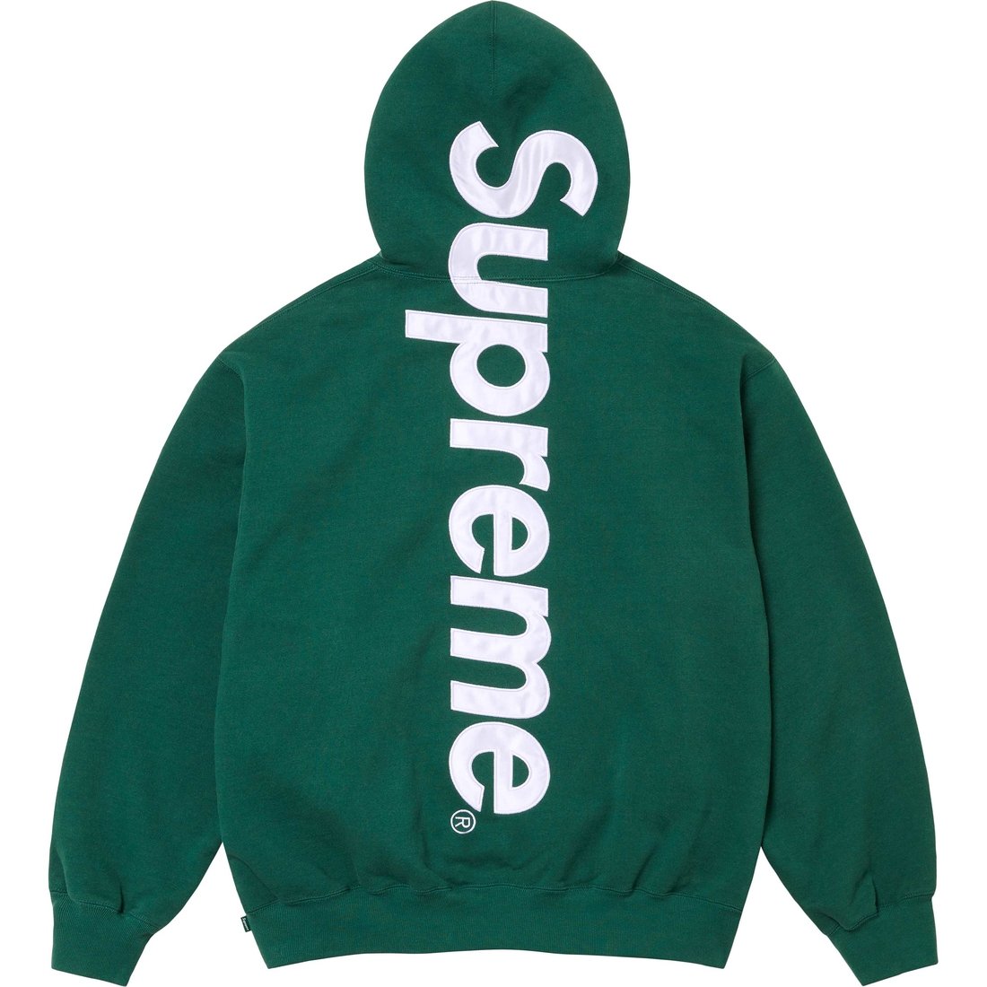 Details on Satin Appliqué Hooded Sweatshirt Dark Green from fall winter
                                                    2024 (Price is $158)