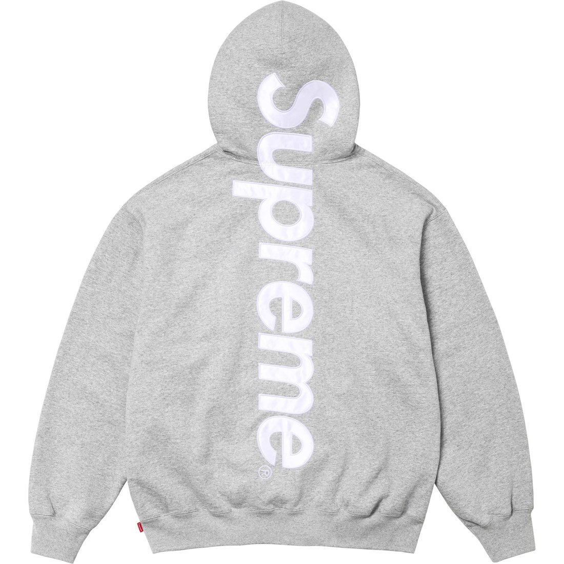 Details on Satin Appliqué Hooded Sweatshirt Heather Grey from fall winter
                                                    2024 (Price is $158)