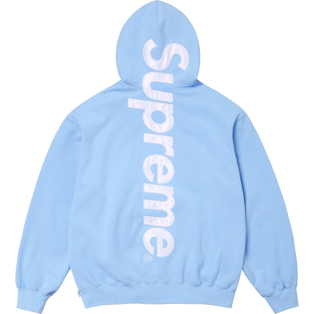 Details on Satin Appliqué Hooded Sweatshirt Light Blue from fall winter
                                                    2024 (Price is $158)