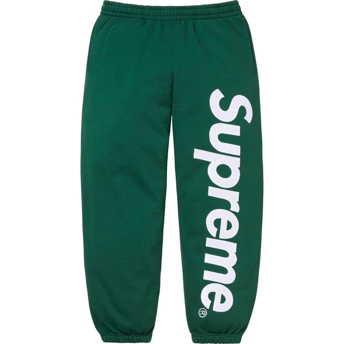 Details on Satin Appliqué Sweatpant Dark Green from fall winter
                                                    2024 (Price is $148)