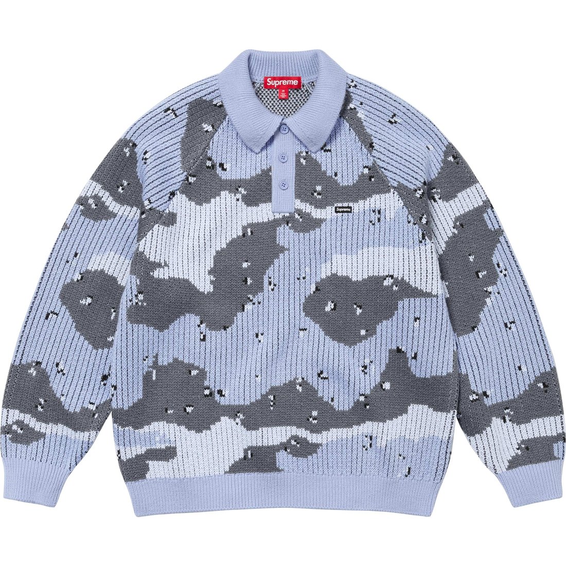 Details on Small Box Polo Sweater Blue Camo from fall winter
                                                    2024 (Price is $148)