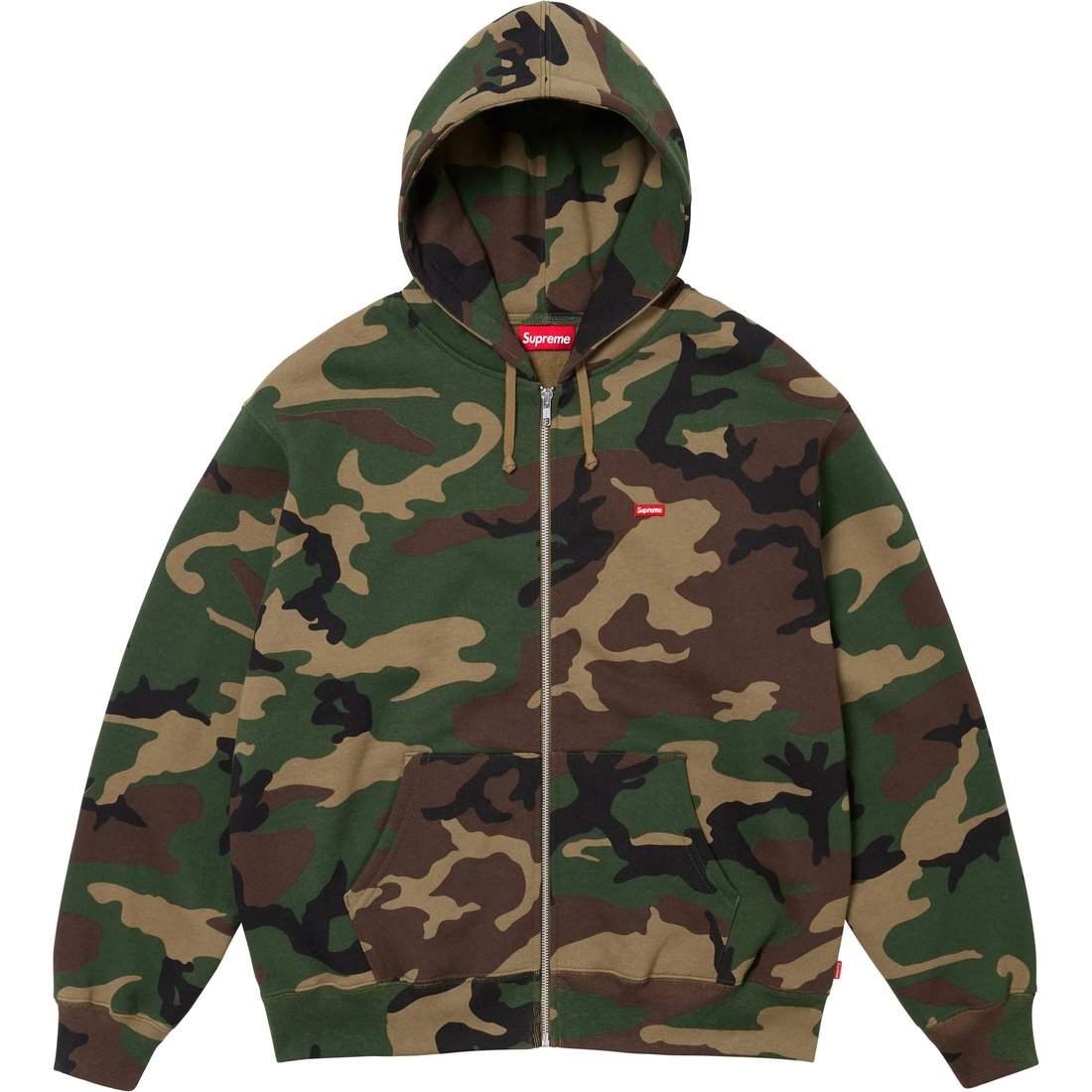 Supreme Small Box Zip Up Hooded Sweatshirt (FW24) - Woodland Camo - $158