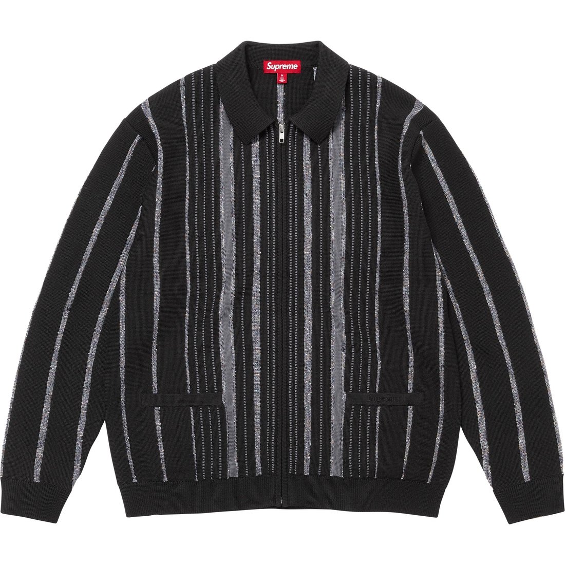 Details on Speckle Stripe Zip Up Cardigan Black from fall winter
                                                    2024 (Price is $178)