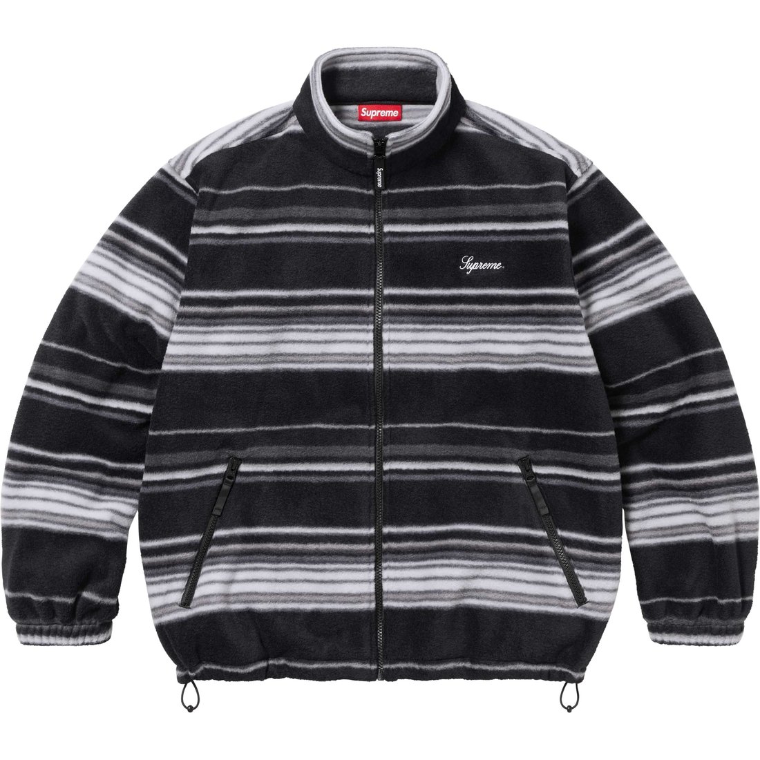 Details on Stripe Zip Up Fleece Jacket Black from fall winter
                                                    2024 (Price is $198)