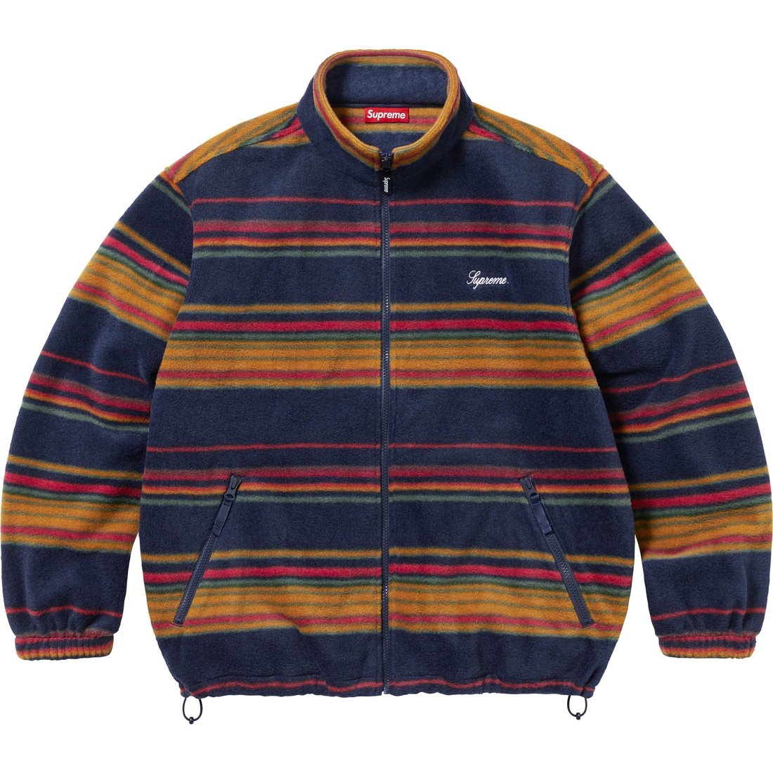 Details on Stripe Zip Up Fleece Jacket Navy from fall winter
                                                    2024 (Price is $198)