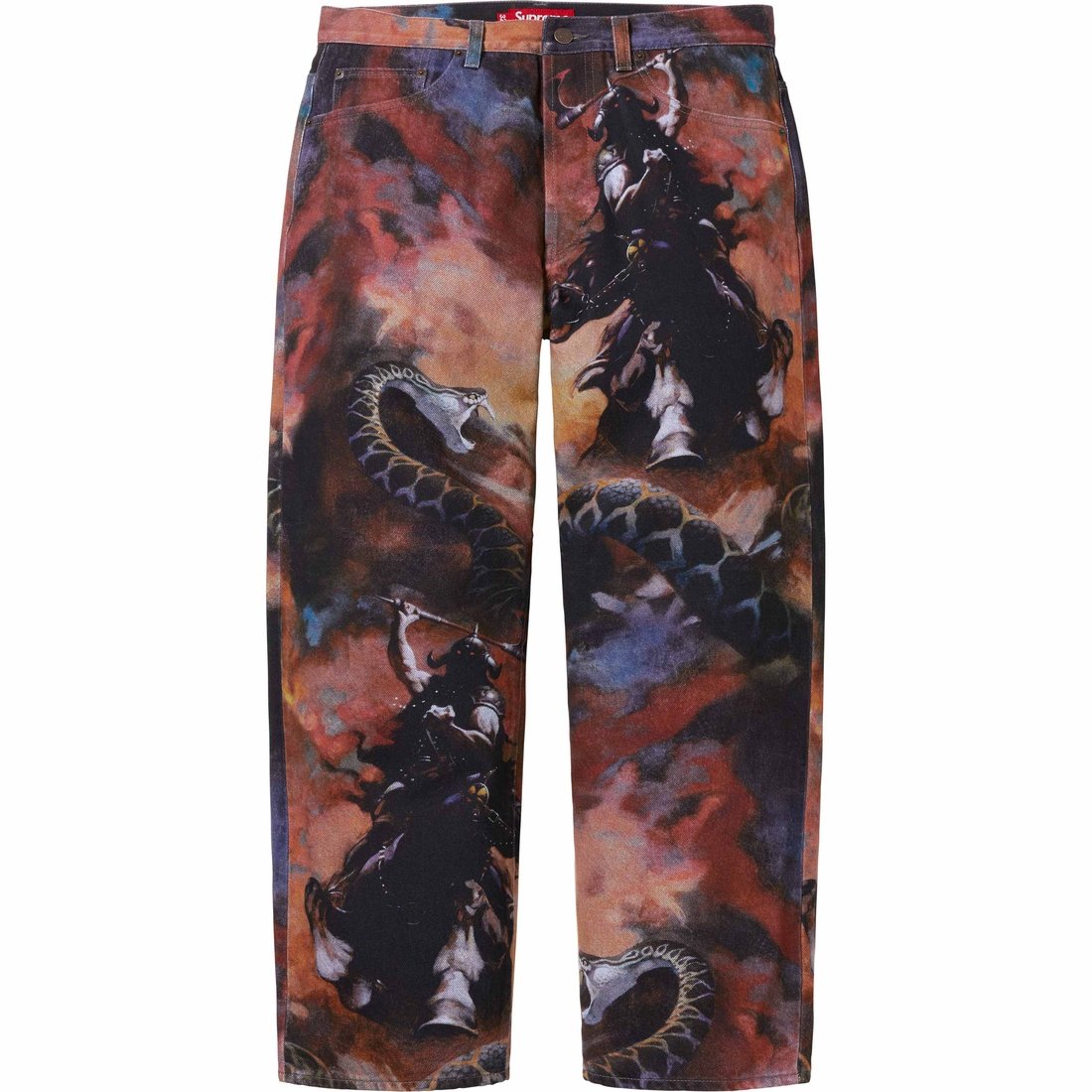 Details on Supreme Frank Frazetta Loose Fit Jean Multicolor from fall winter
                                                    2024 (Price is $218)