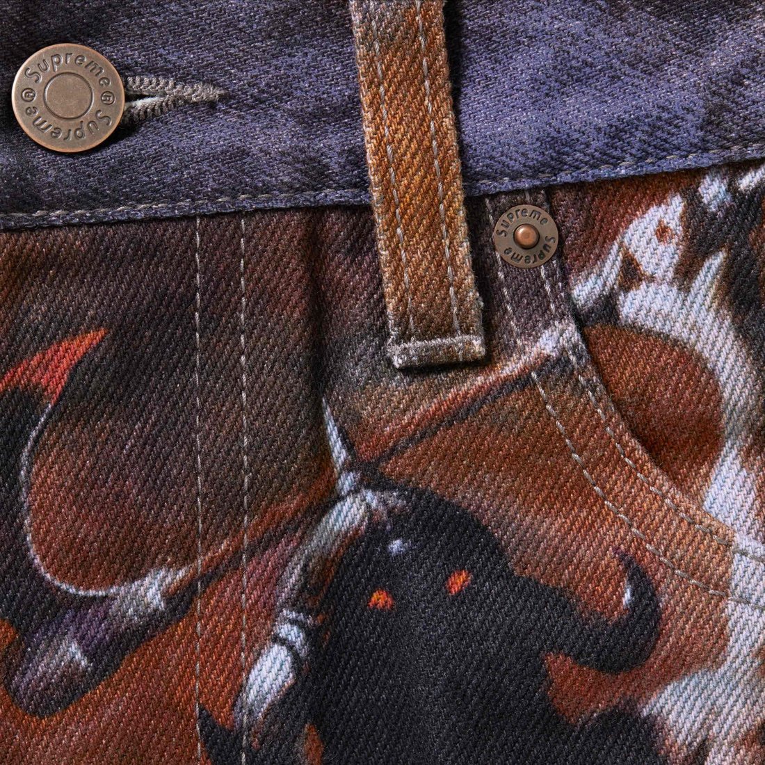 Details on Supreme Frank Frazetta Loose Fit Jean Multicolor from fall winter
                                                    2024 (Price is $218)