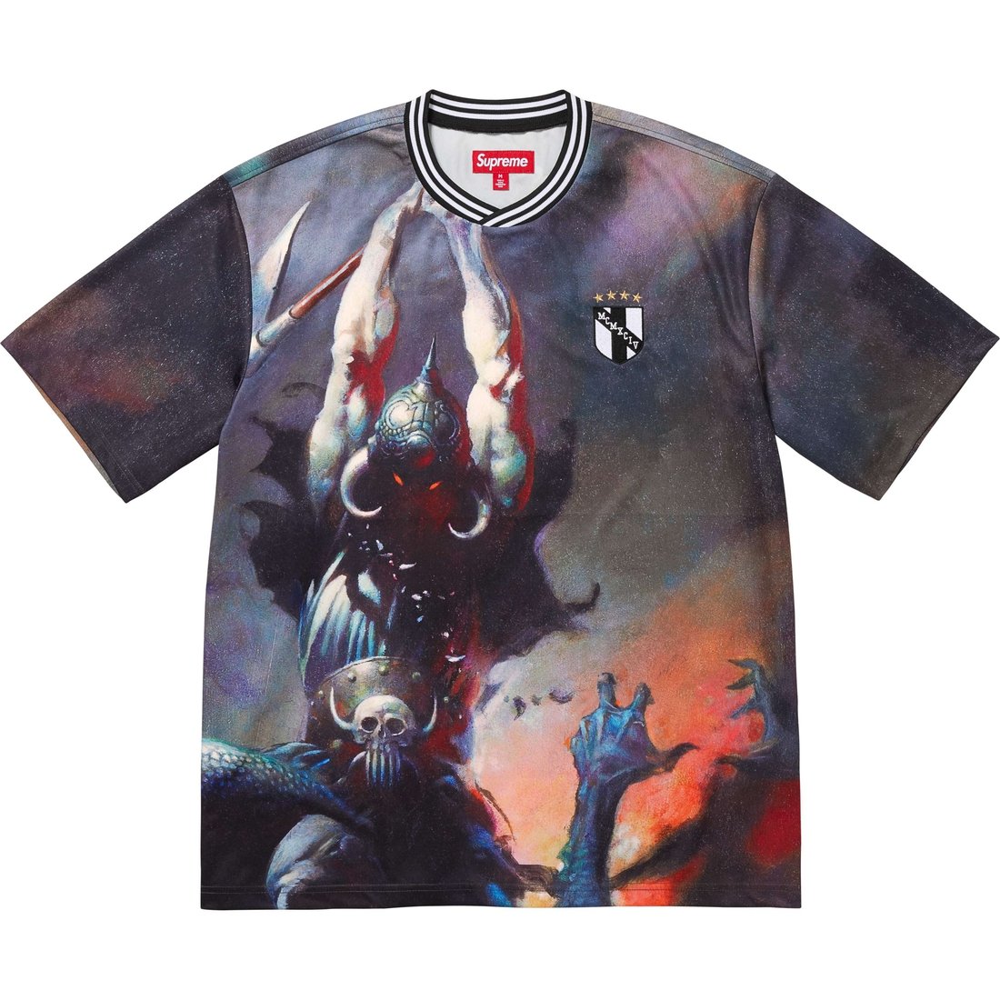 Details on Supreme Frank Frazetta Soccer Jersey Death Dealer from fall winter
                                                    2024 (Price is $118)