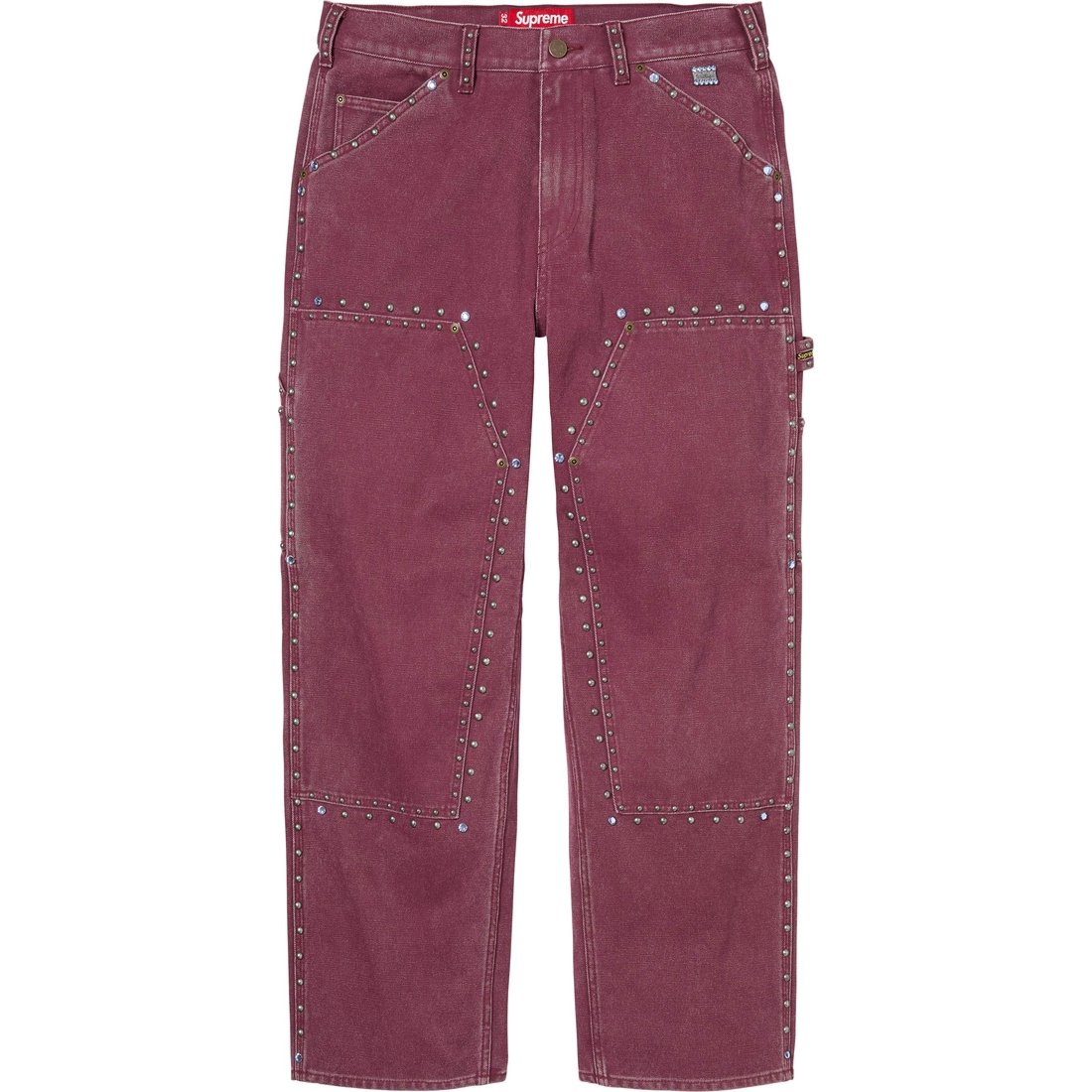 Details on Supreme b.b. Simon Studded Double Knee Painter Pant Burgundy from fall winter
                                                    2024 (Price is $398)