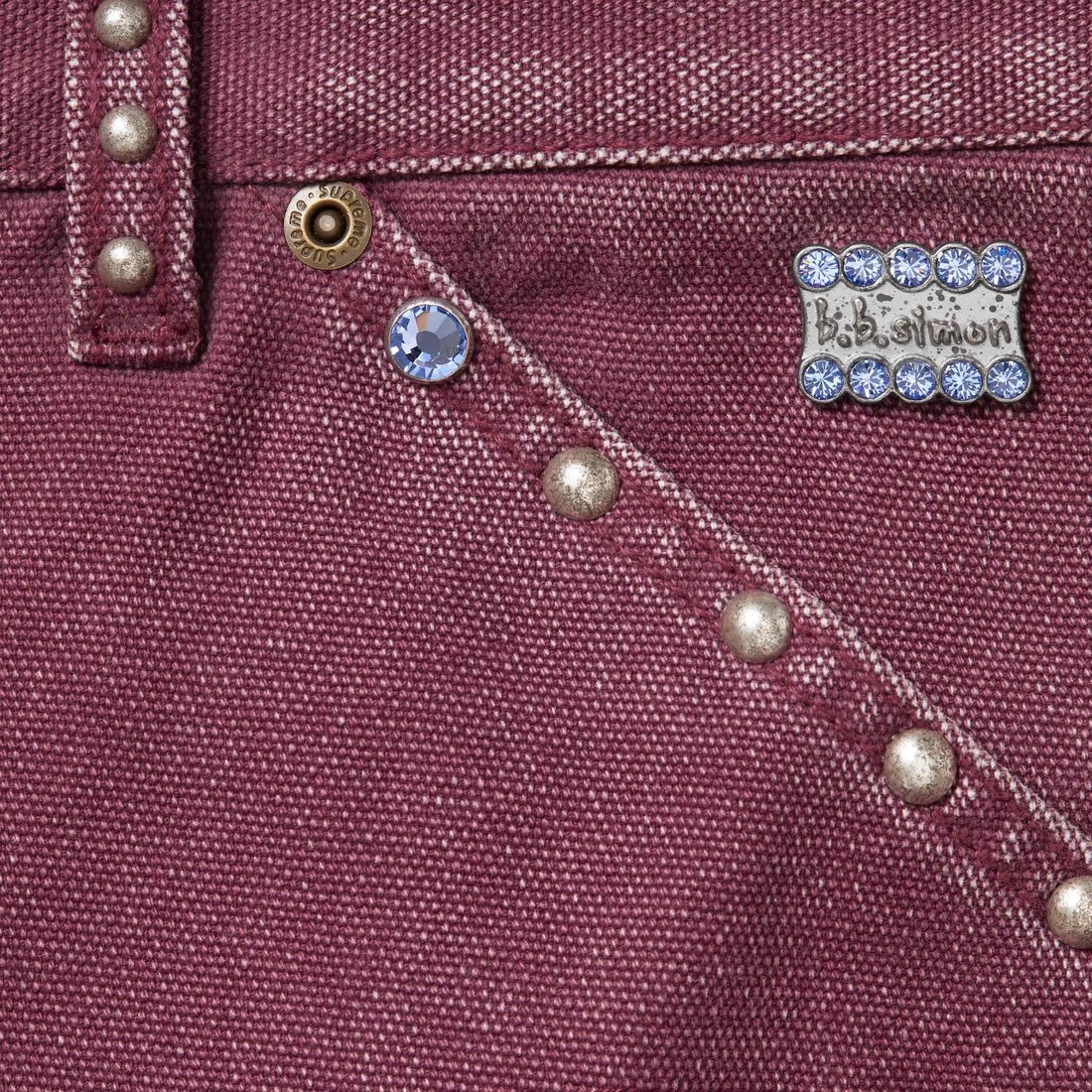 Details on Supreme b.b. Simon Studded Double Knee Painter Pant Burgundy from fall winter
                                                    2024 (Price is $398)