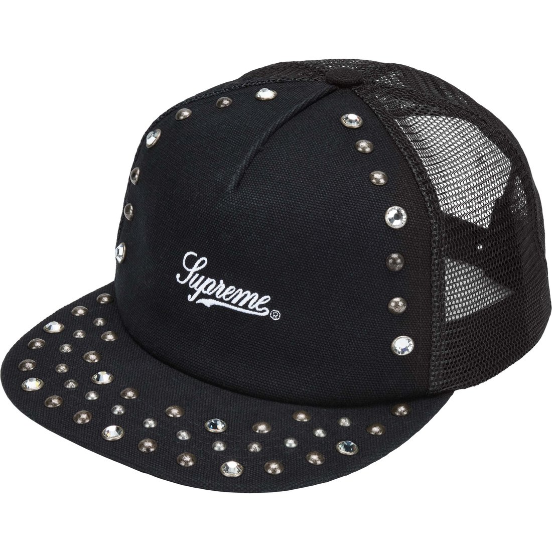 Details on Supreme b.b. Simon Studded Canvas Mesh Back 5-Panel Black from fall winter
                                                    2024 (Price is $88)