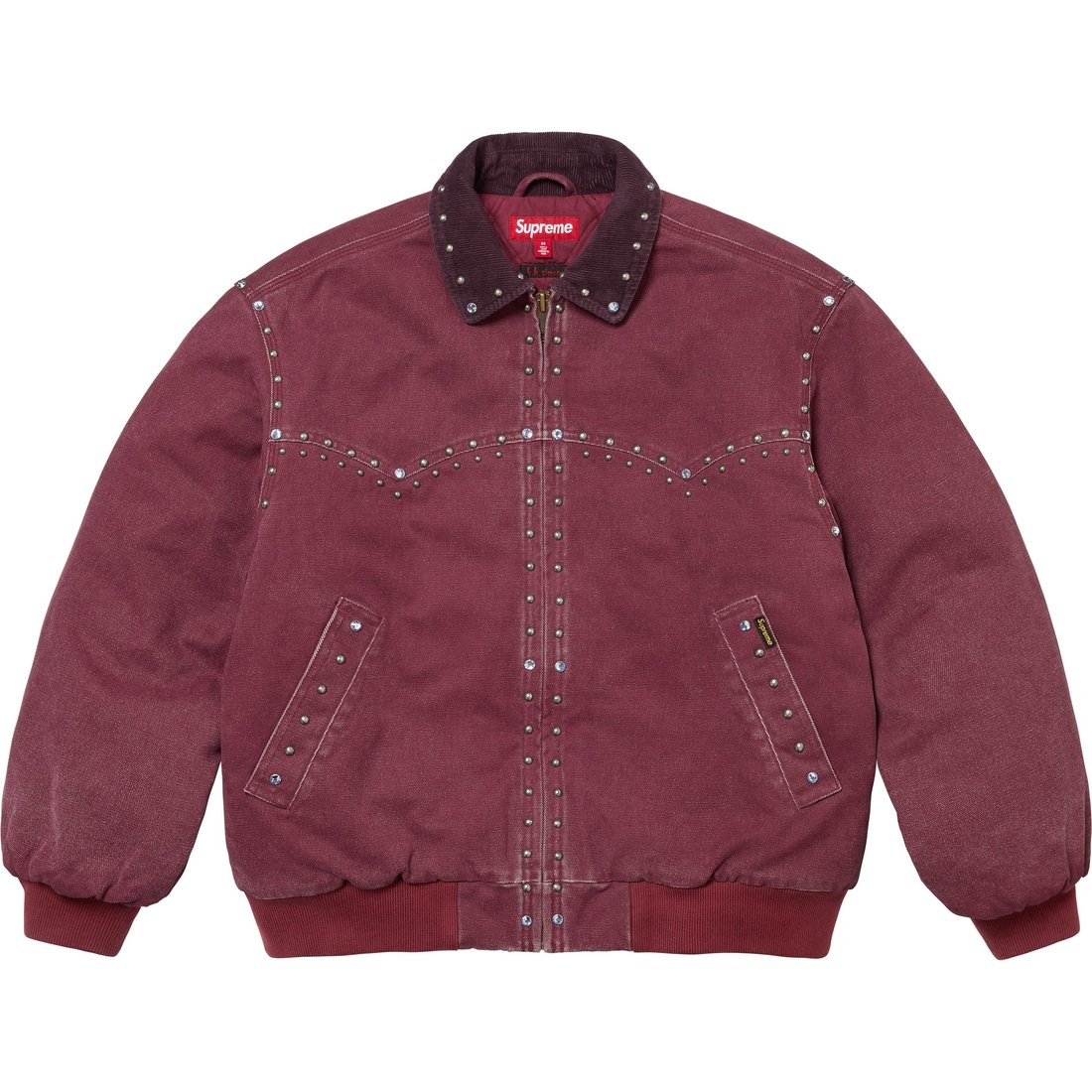 Details on Supreme b.b. Simon Studded Work Jacket Burgundy from fall winter
                                                    2024 (Price is $498)