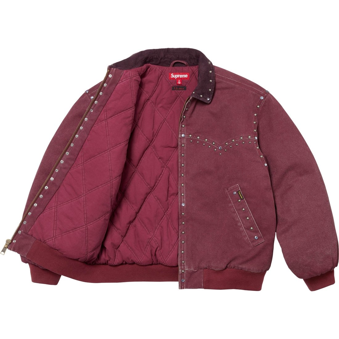 Details on Supreme b.b. Simon Studded Work Jacket Burgundy from fall winter
                                                    2024 (Price is $498)